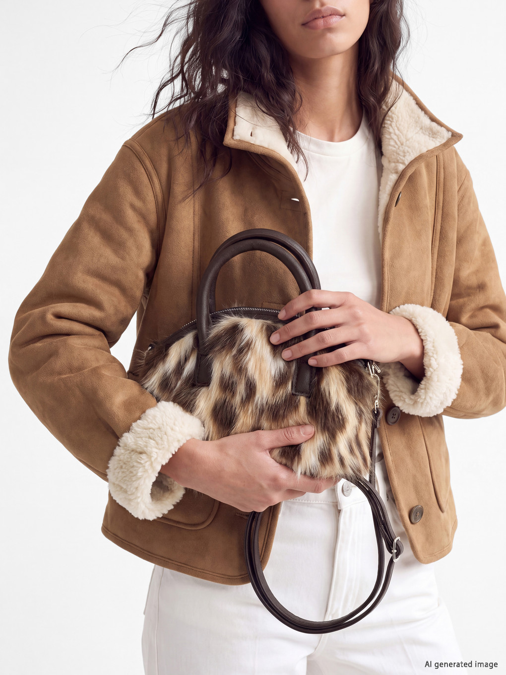  Leopard Patterned Women's Fur Shoulder Bag