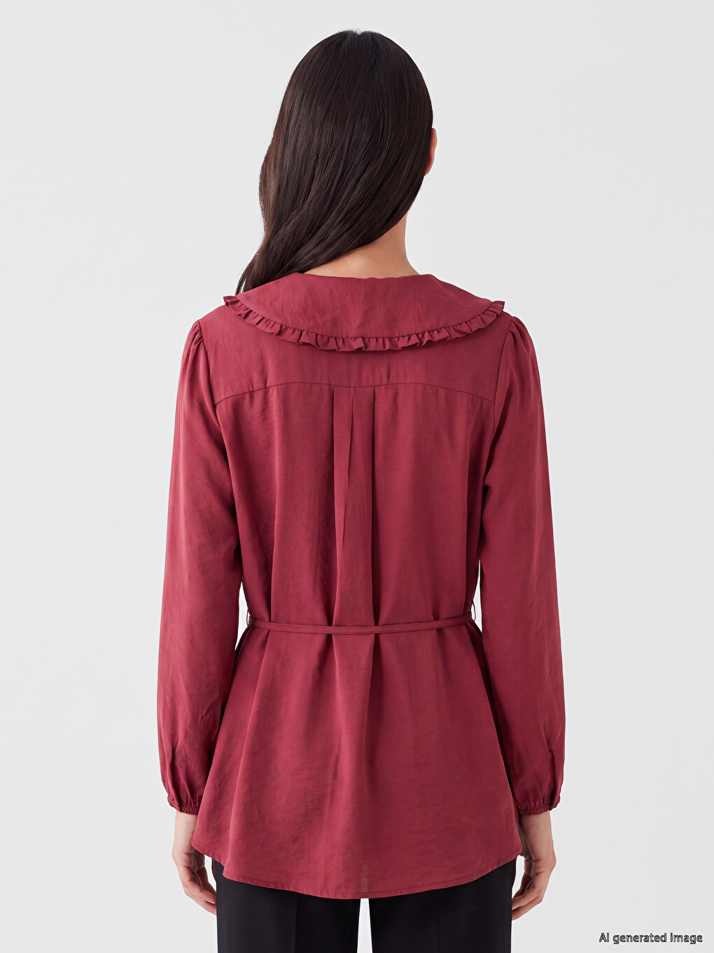 Bordo Bebe Yaka Modal Karışımlı Kadın Gömlek Tunik-3