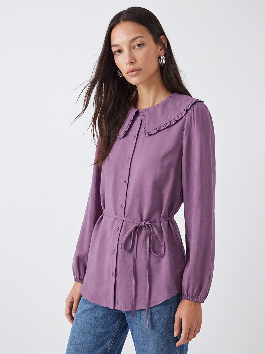 Peter Pan Collar Modal Blended Women's Shirt Tunic