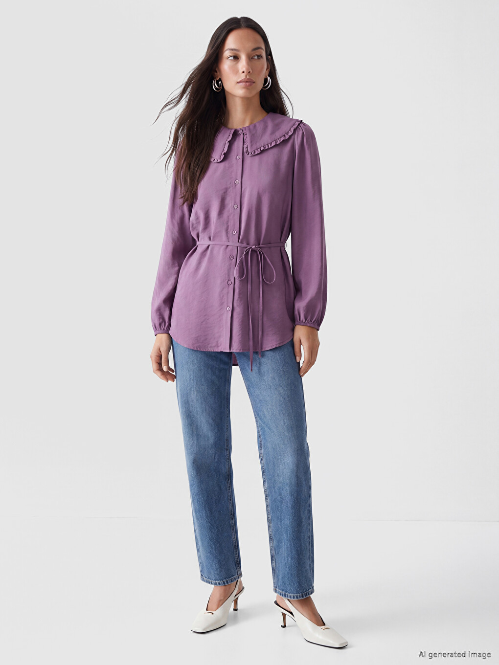 Peter Pan Collar Modal Blended Women's Shirt Tunic-1