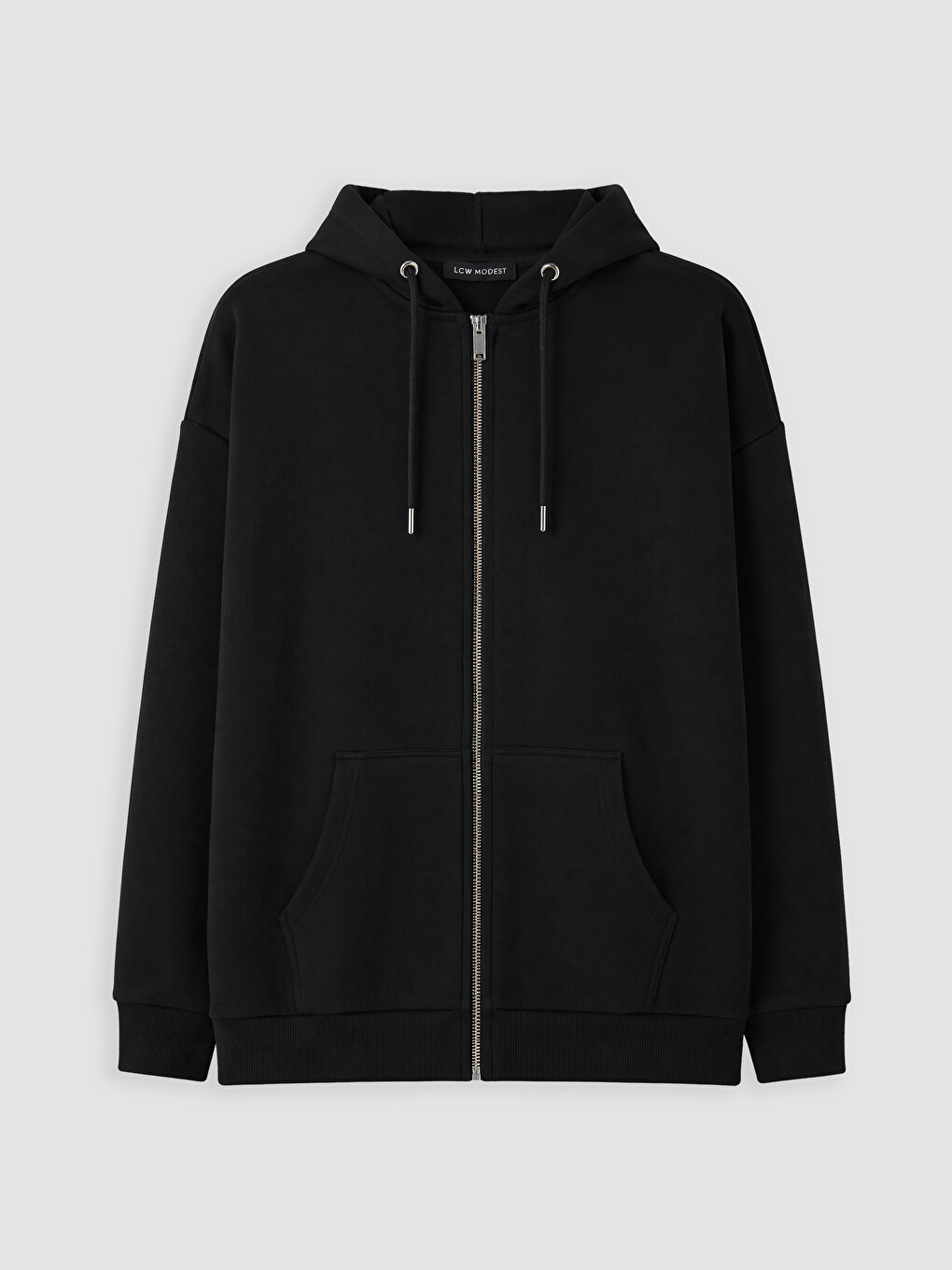 Siyah Kapüşonlu Oversize Kadın Kalın Fermuarlı Sweatshirt
