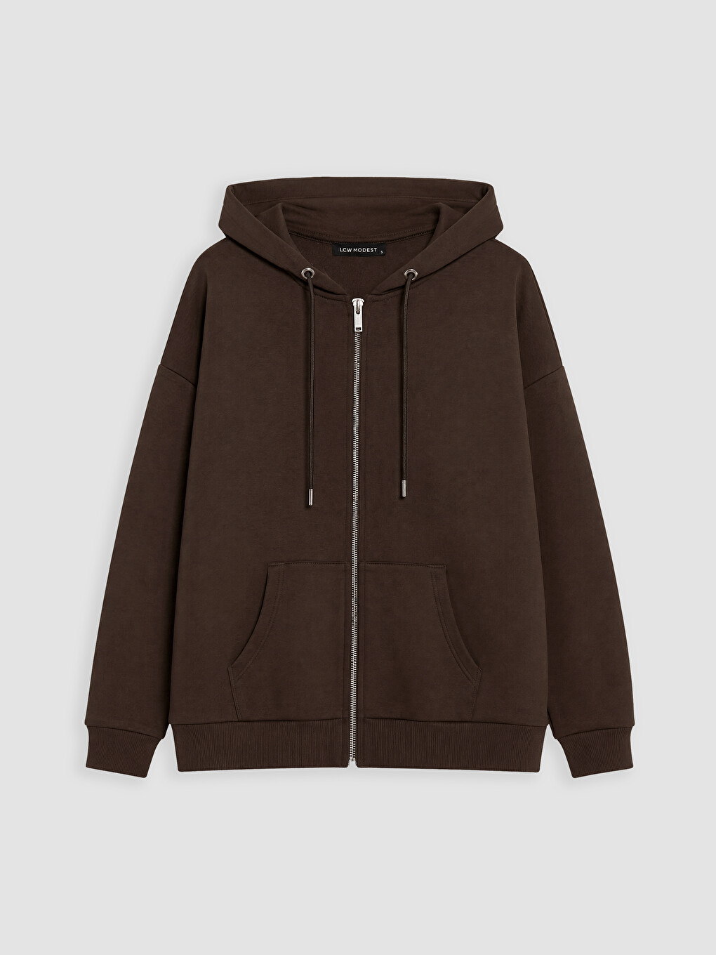 Kahverengi Kapüşonlu Oversize Kadın Kalın Fermuarlı Sweatshirt