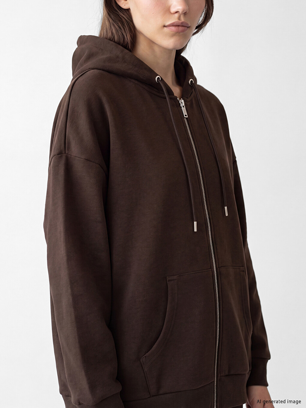 Hooded Oversize Women's Thick Zippered Sweatshirt-2