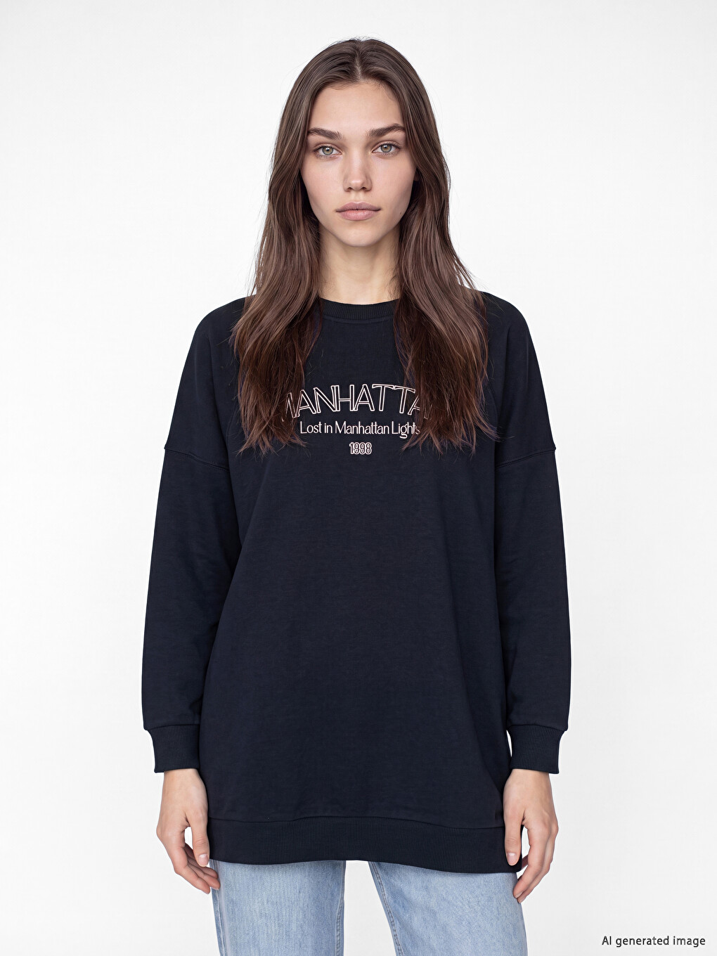 Baskılı Oversize Kadın Sweatshirt Tunik