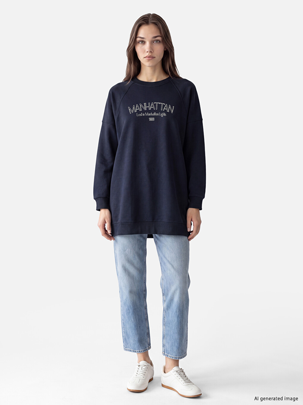 Baskılı Oversize Kadın Sweatshirt Tunik-1