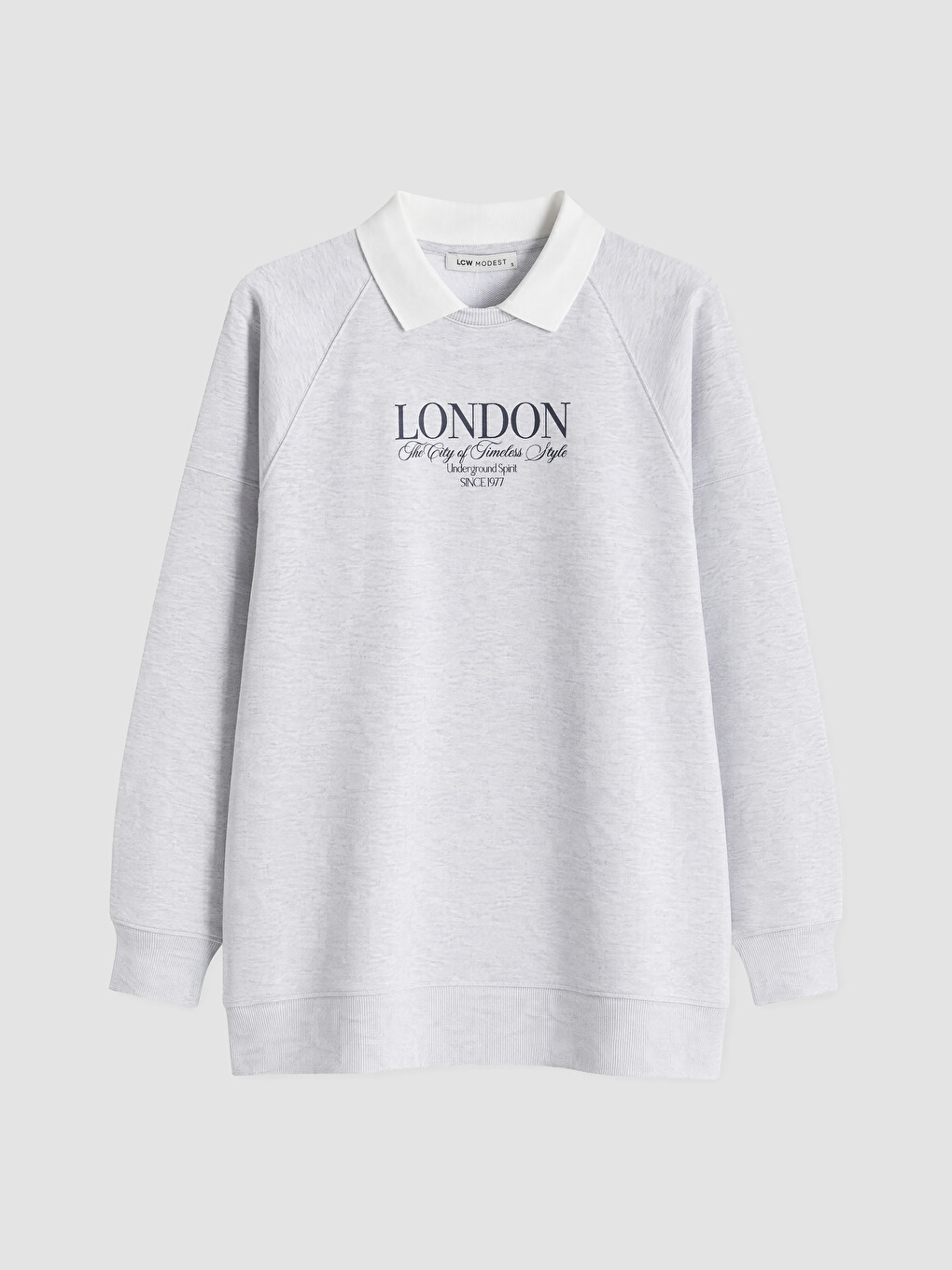 Gri Polo Yaka Oversize Kadın Sweatshirt Tunik