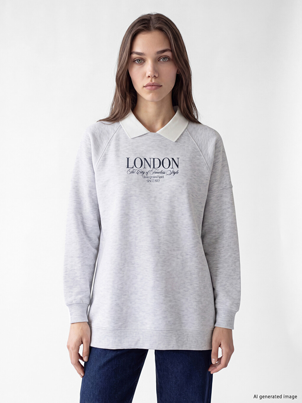 Polo Collar Oversize Women's Sweatshirt Tunic