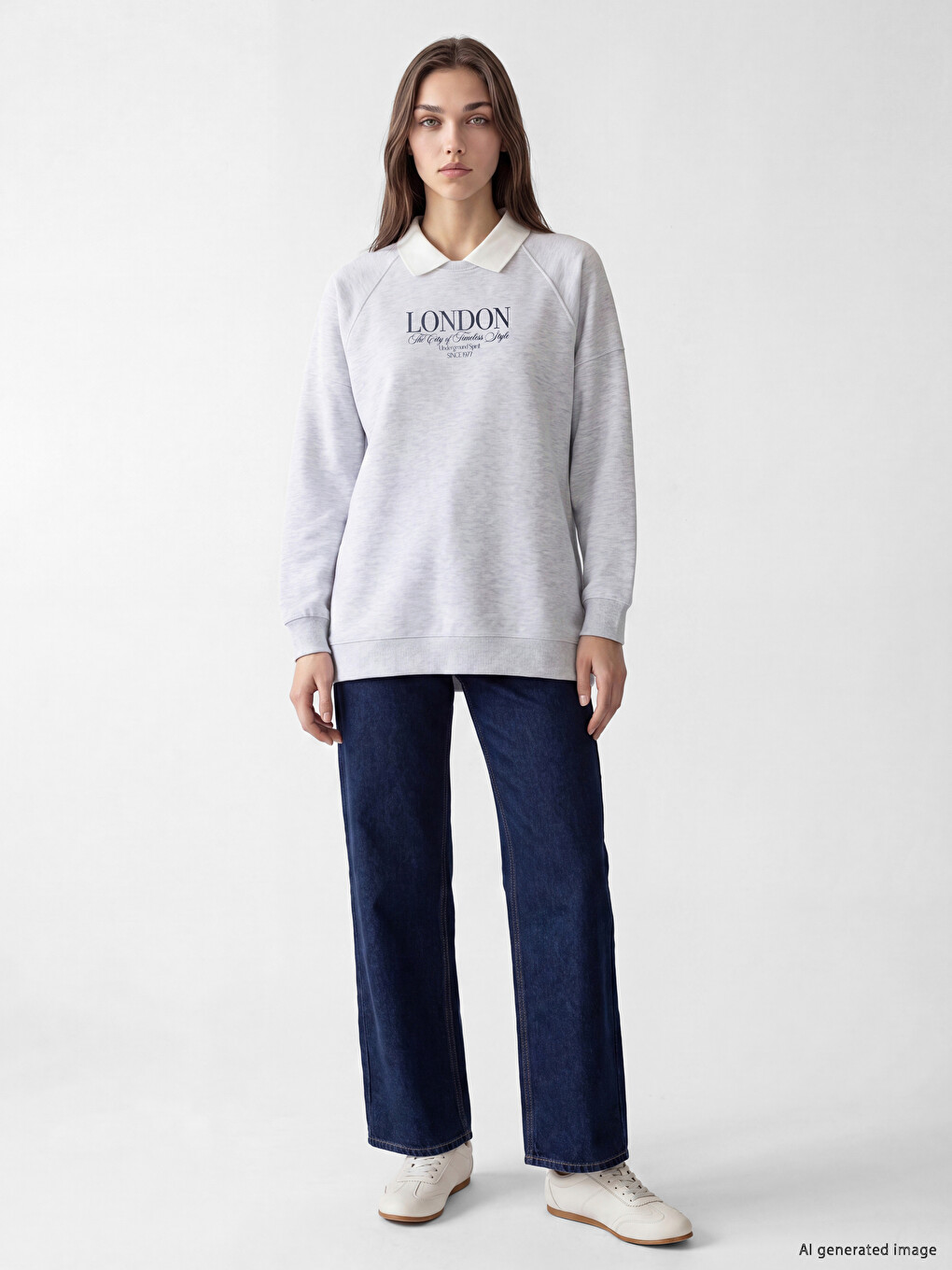 Polo Collar Oversize Women's Sweatshirt Tunic-1