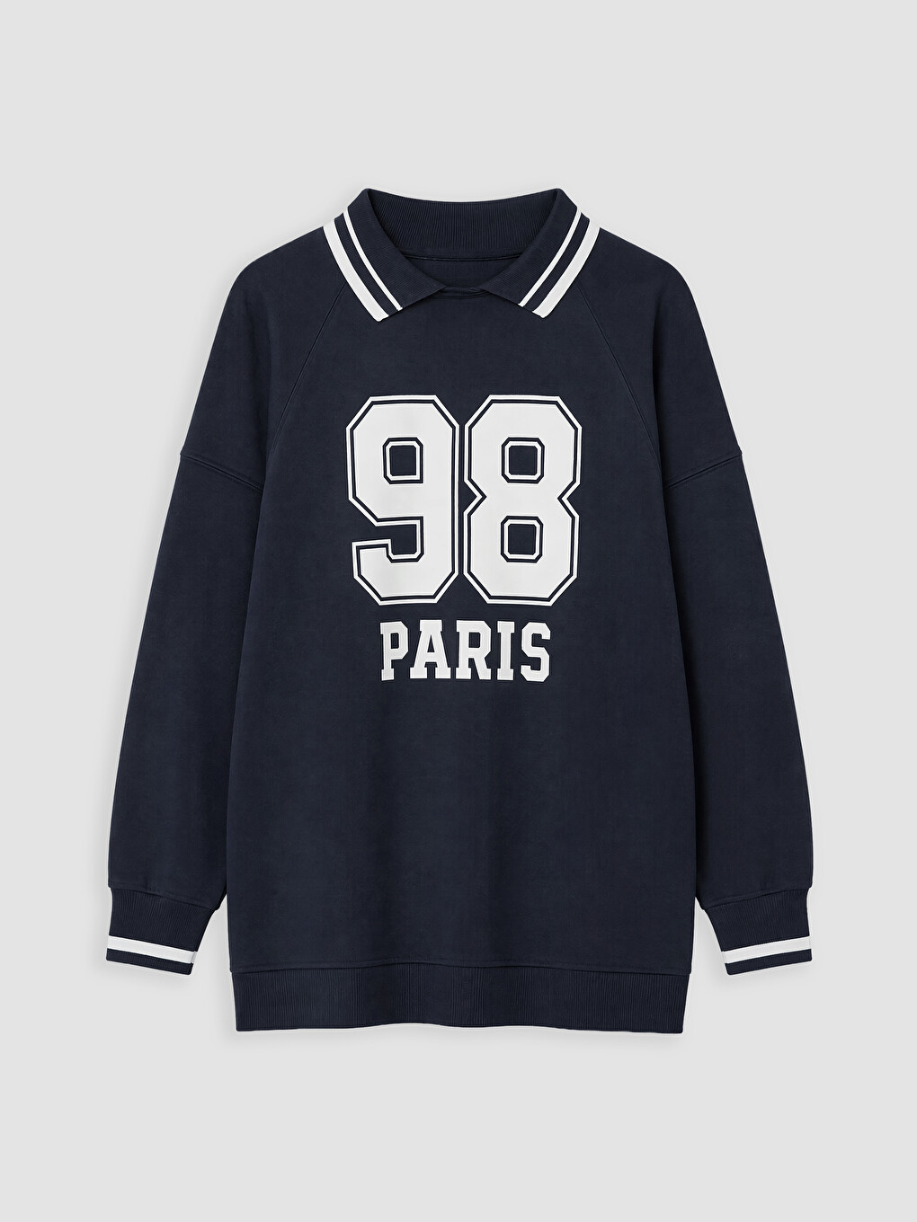 Lacivert Polo Yaka Oversize Kadın Sweatshirt Tunik