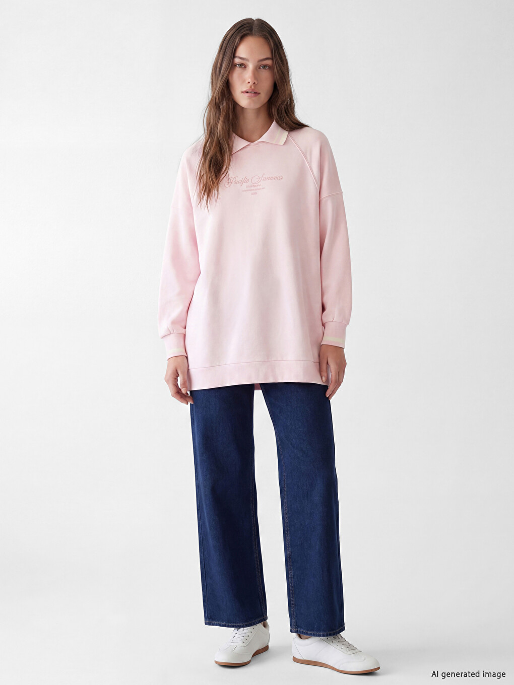Polo Collar Oversize Women's Sweatshirt Tunic-1
