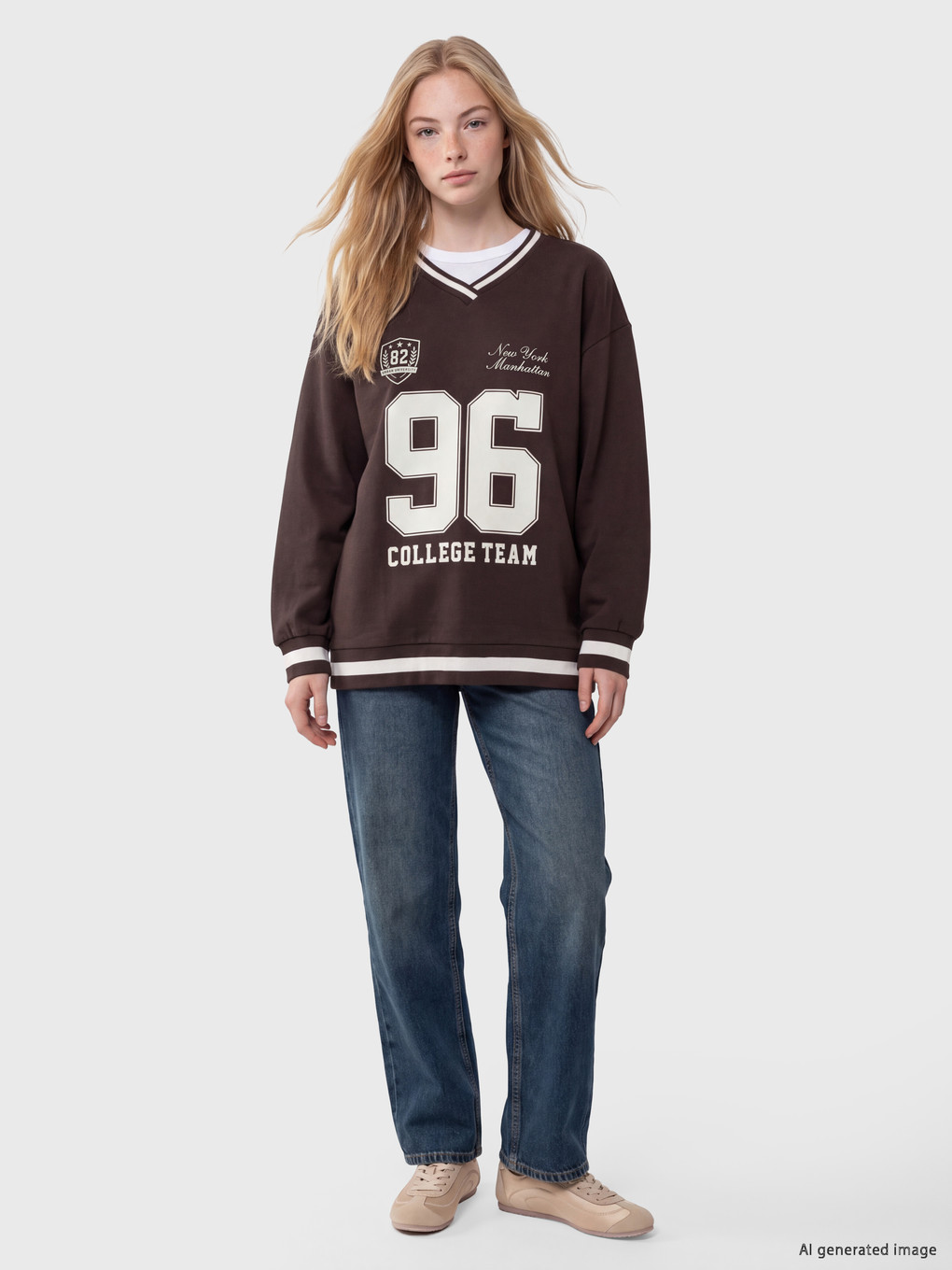 V Neck Oversize Women's Thick Sweatshirt-1