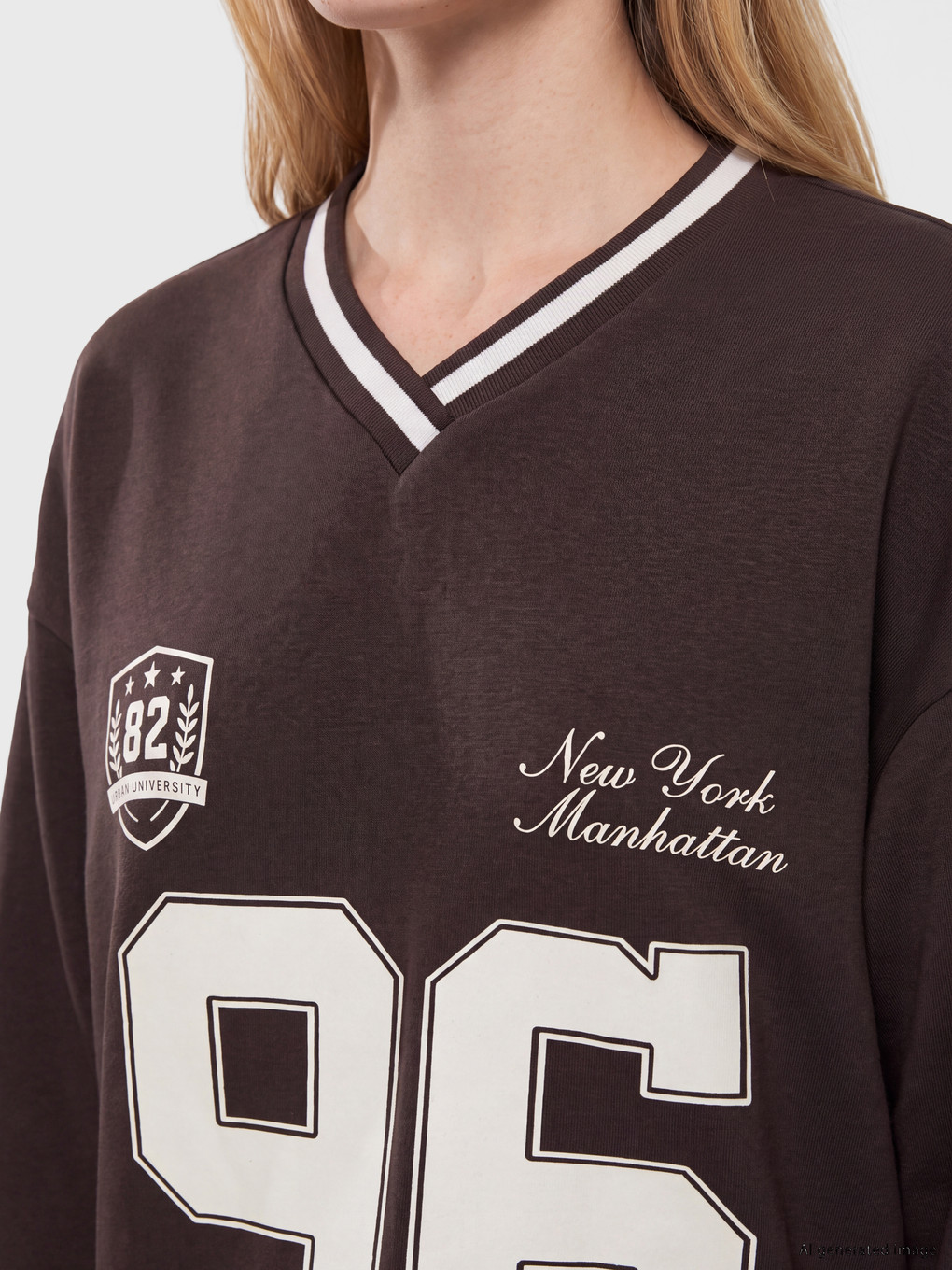 V Neck Oversize Women's Thick Sweatshirt-2