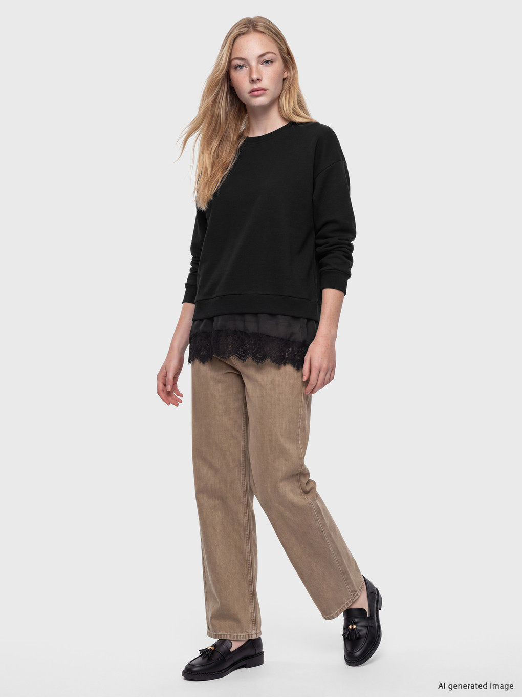 Lace Detailed Women's Thick Sweatshirt-1