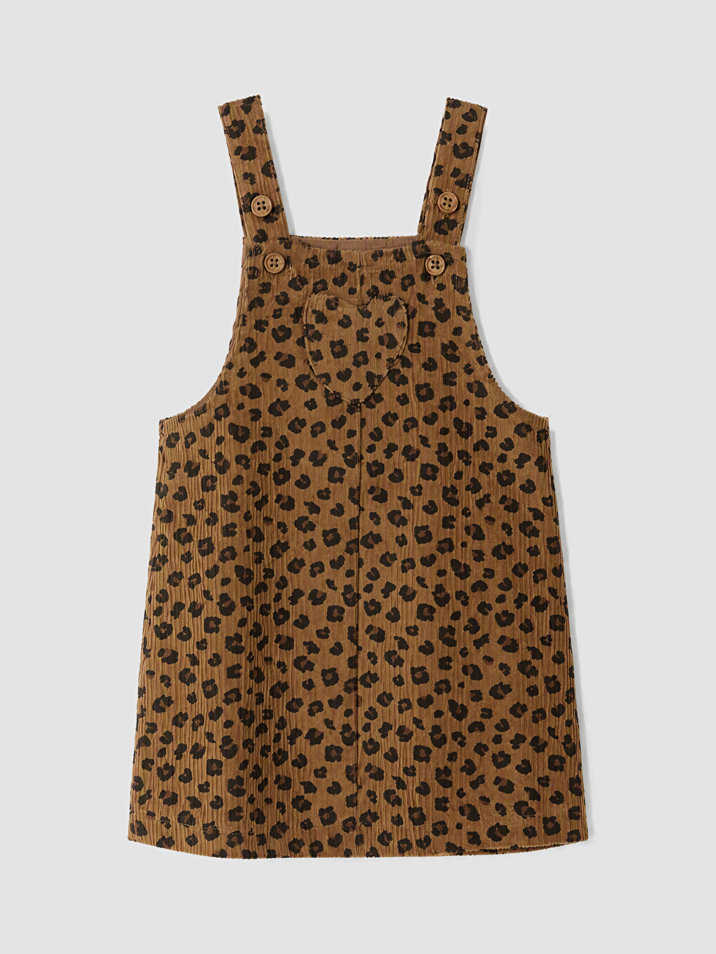 Bej Leopar Desenli Kız Bebek Salopet Elbise