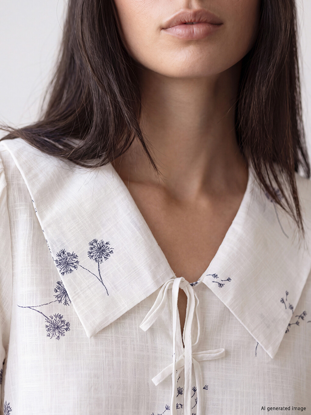 Peter Pan Collar Patterned Tie-detail Blouse-2