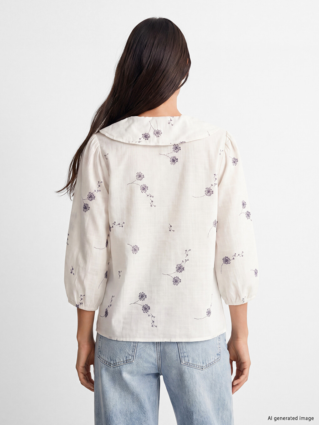 Peter Pan Collar Patterned Tie-detail Blouse-3