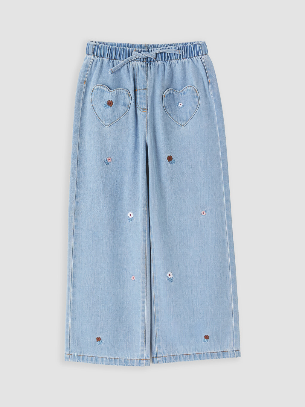 Embroidered Heart Pocketed Girls' Jeans