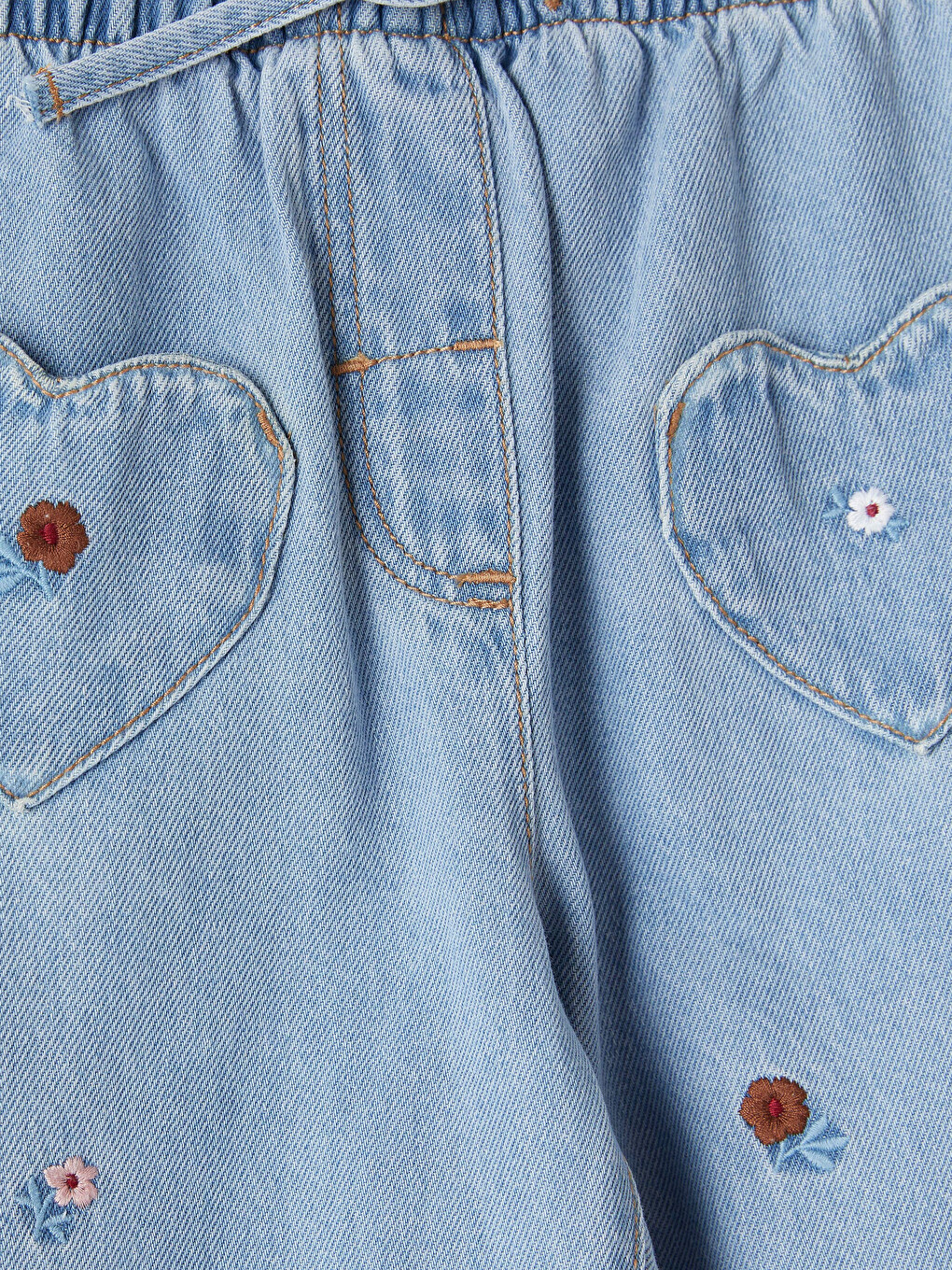 Embroidered Heart Pocketed Girls' Jeans-1