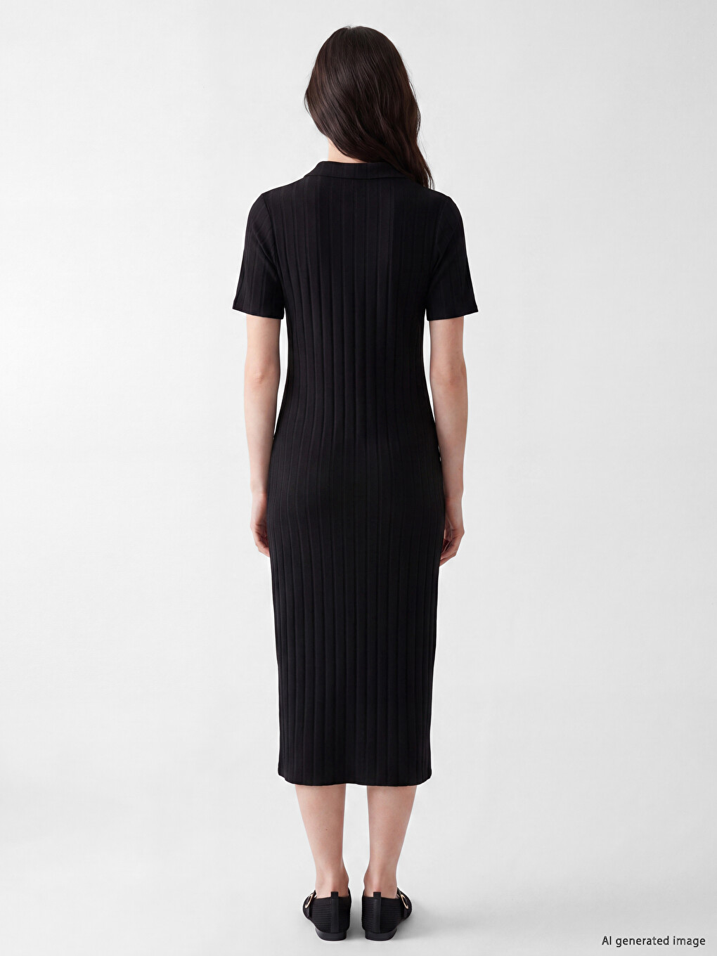 Polo Collar Slit Ribbed Dress-3