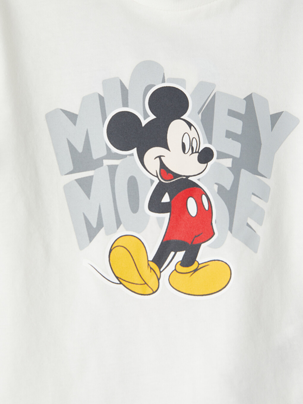 Ekru Mickey Mouse Baskılı Erkek Bebek Tişört-1