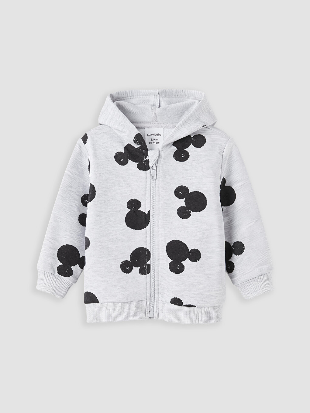 Gri Mickey Mouse Baskılı Erkek Bebek Fermuarlı Sweatshirt