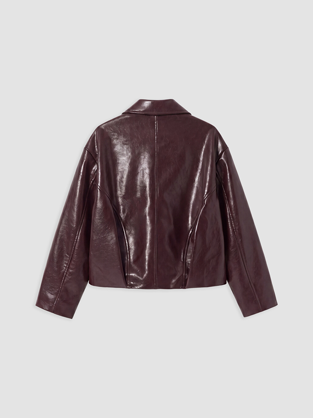 Bordo Oversize Kadın Deri Görünümlü Ceket-6