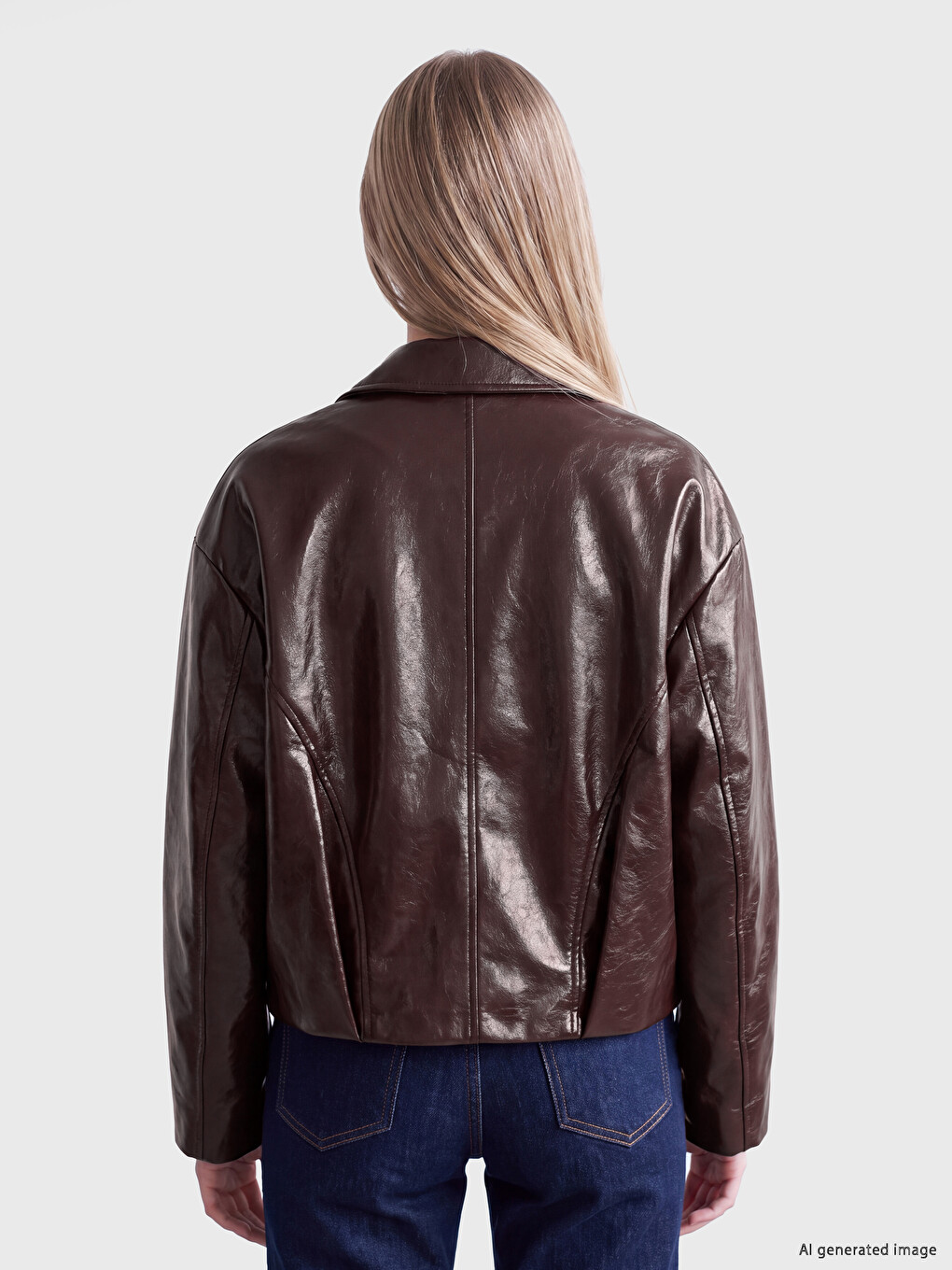 Bordo Oversize Kadın Deri Görünümlü Ceket-3