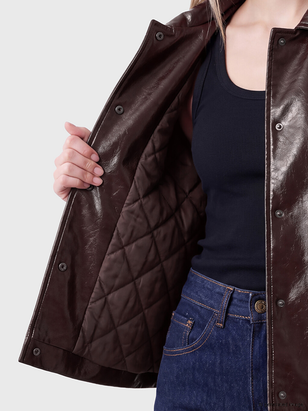 Bordo Oversize Kadın Deri Görünümlü Ceket-4