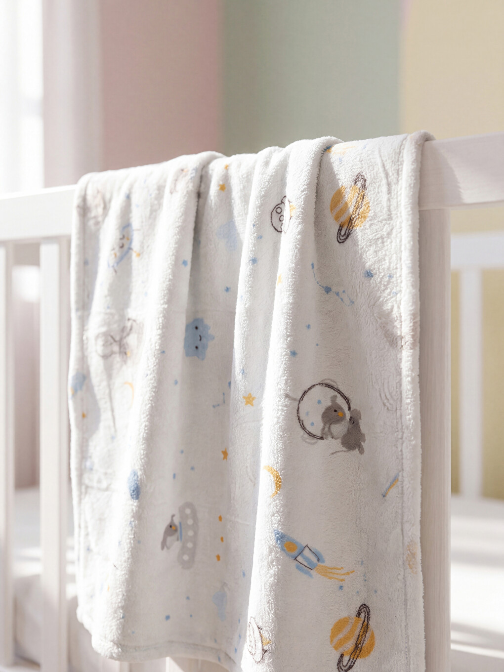Space Printed Child Plush Blanket 90x110 Cm