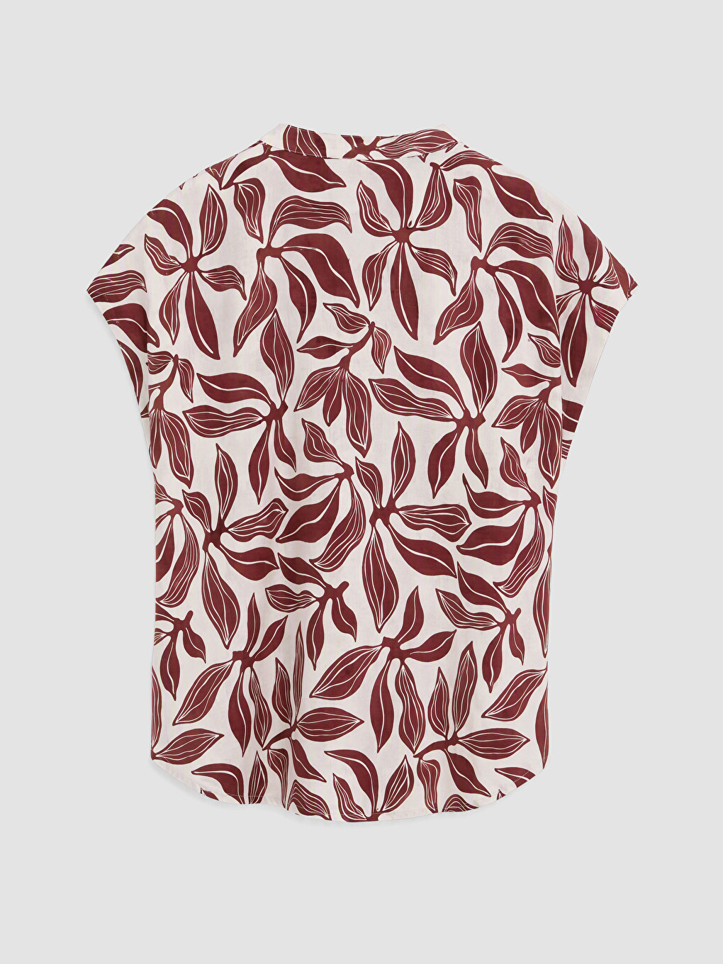 Grandad Collar Leaf Patterned Blouse-2