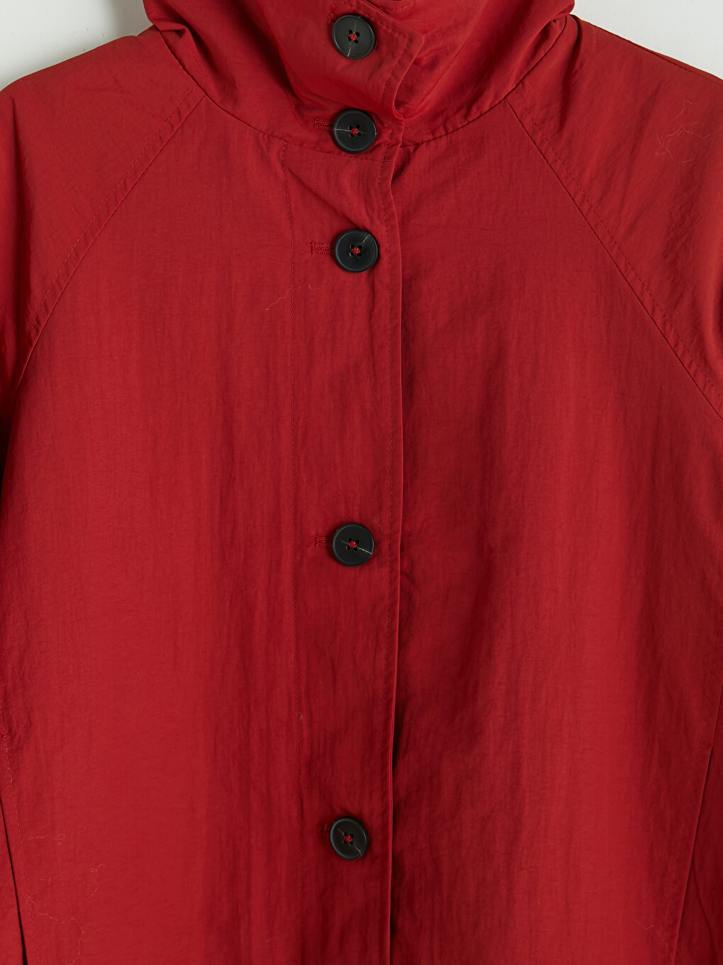 Kırmızı Dik Yaka Oversize Kadın Mont-6