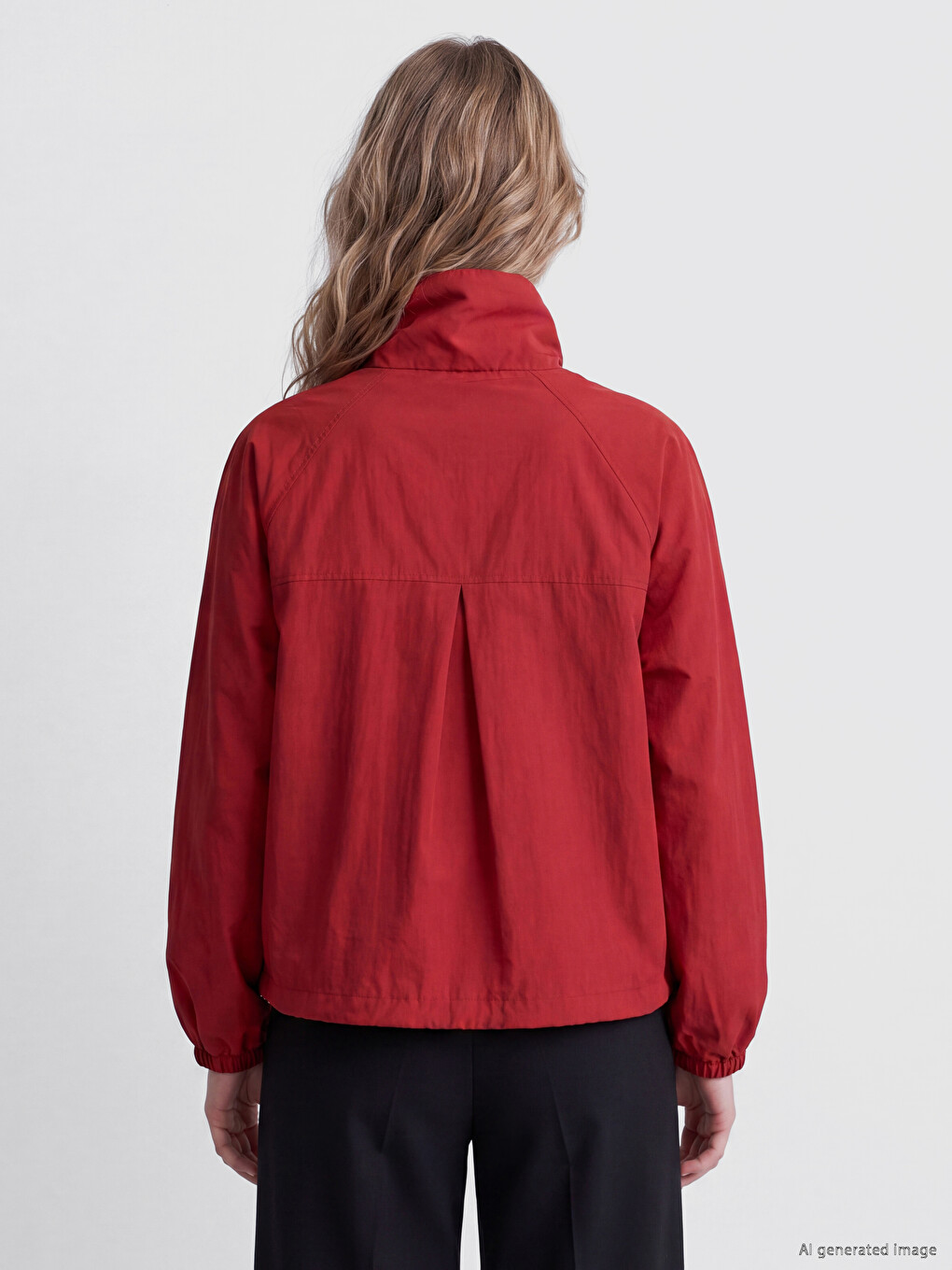 Kırmızı Dik Yaka Oversize Kadın Mont-3