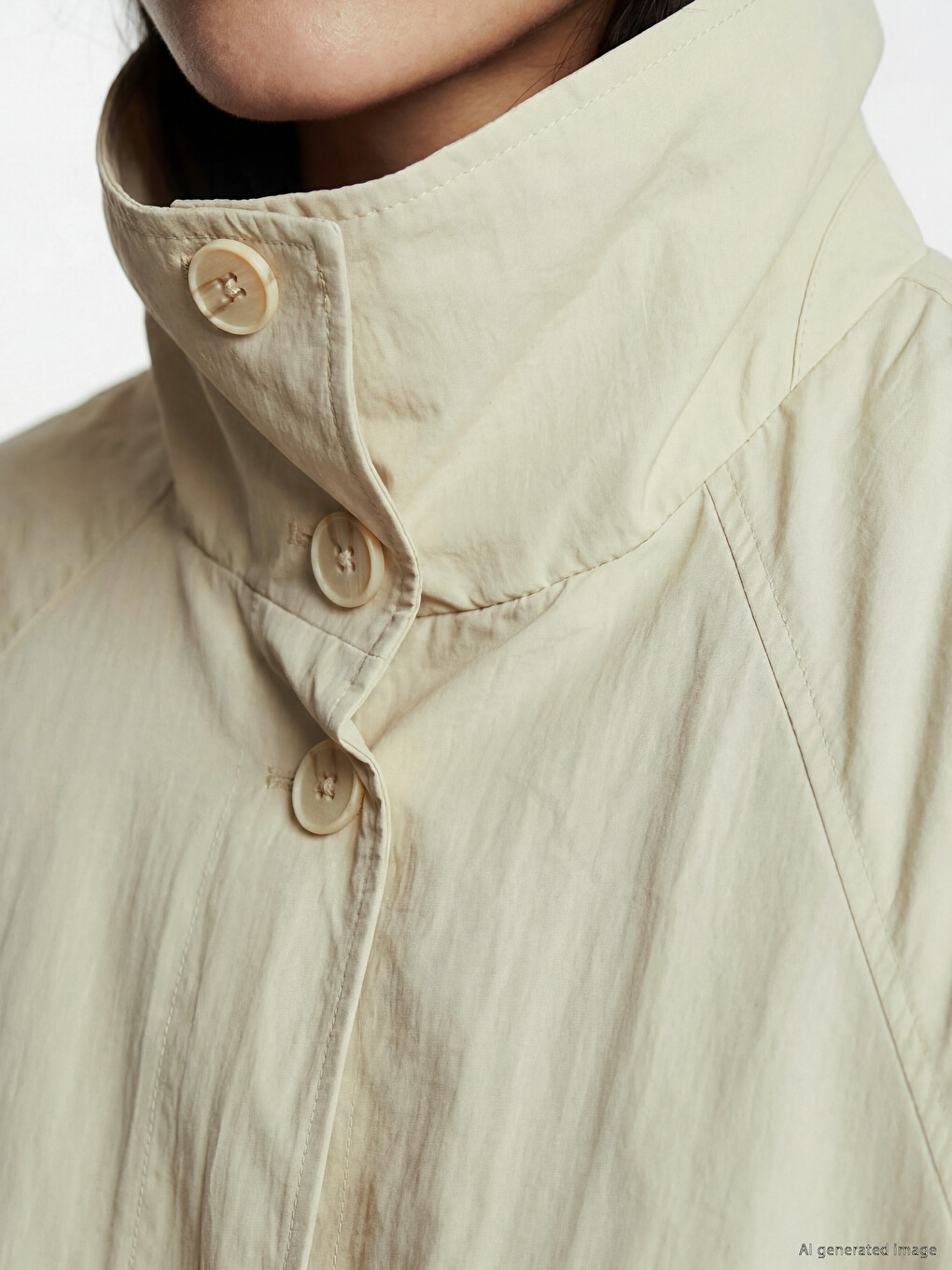 Bej Dik Yaka Oversize Kadın Mont-2