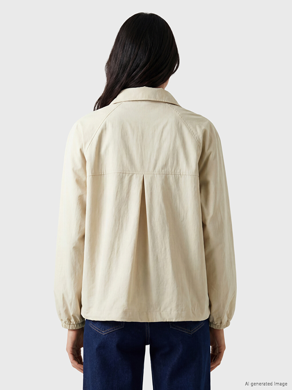 Bej Dik Yaka Oversize Kadın Mont-4