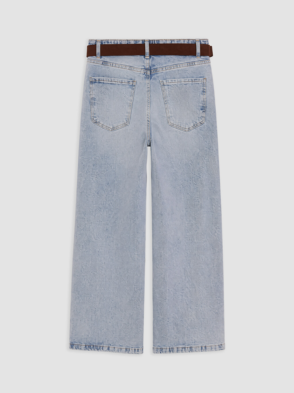 İndigo Beli Kemerli Wideleg Kadın Jean Pantolon-5