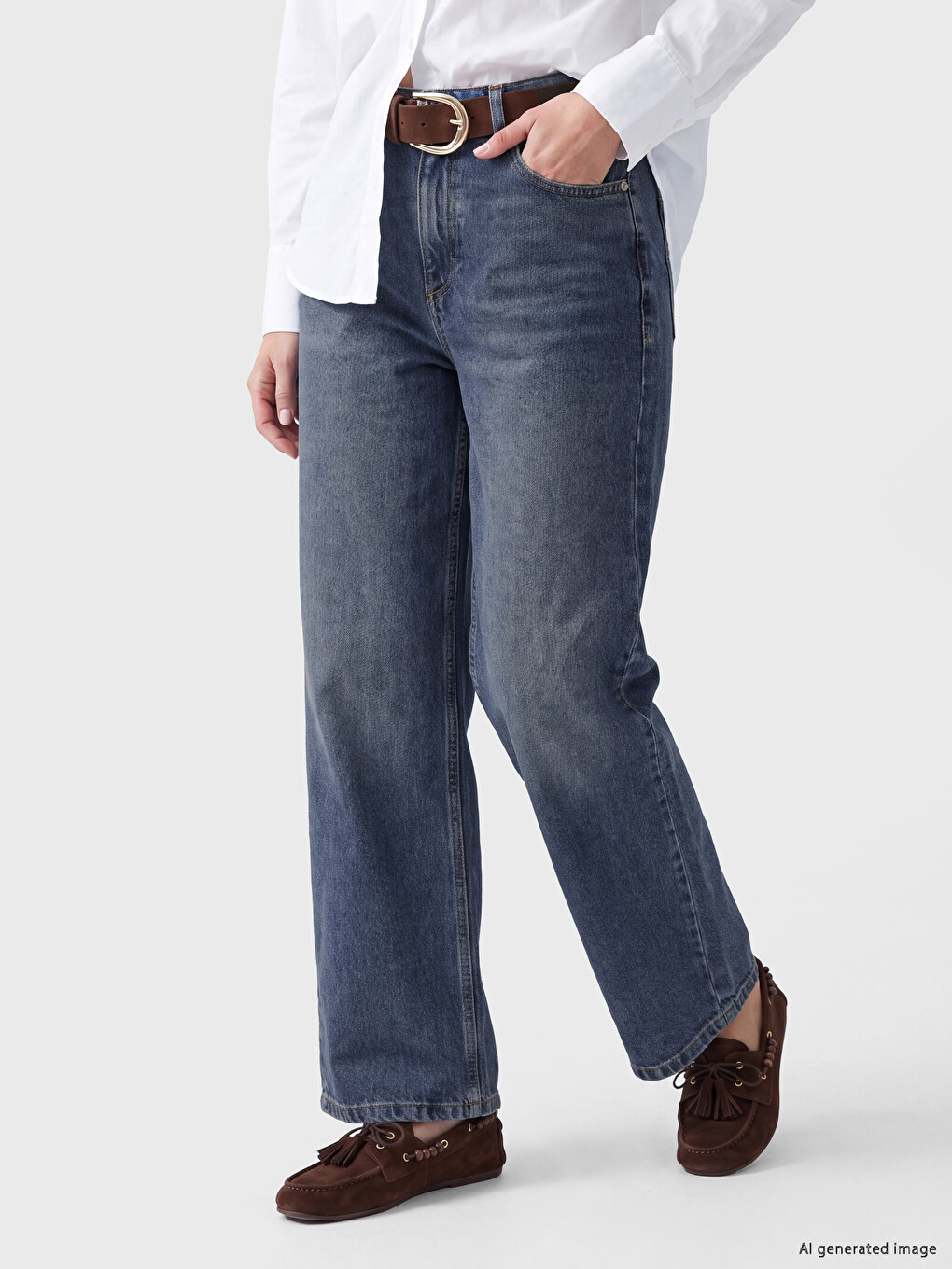 Waist Belted Wideleg Women's Jeans-1