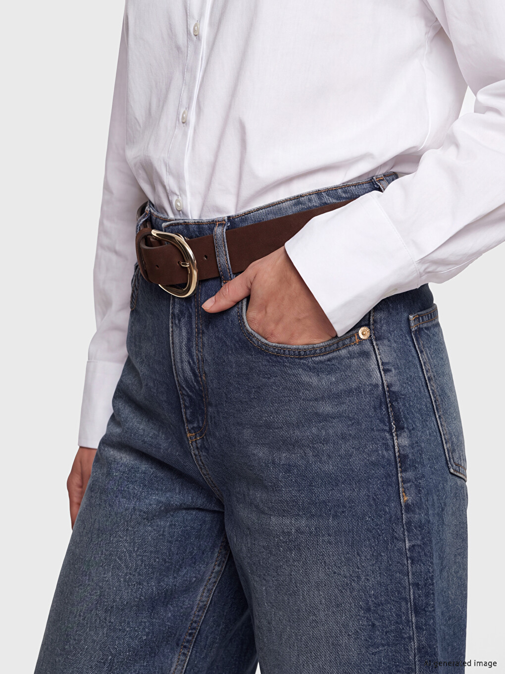 Waist Belted Wideleg Women's Jeans-2