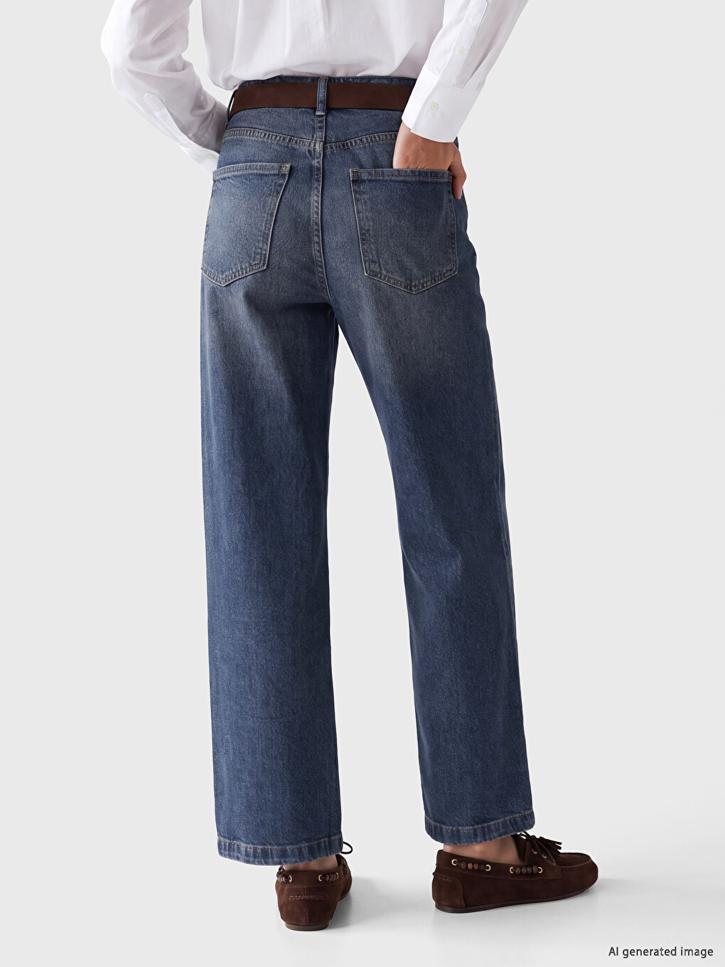 Waist Belted Wideleg Women's Jeans-3
