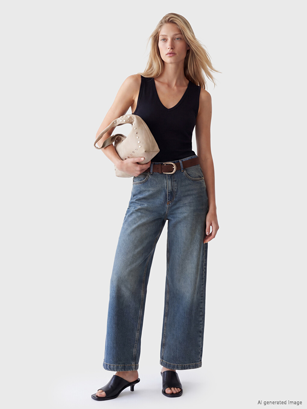 İndigo Beli Kemerli Culotte Fit Kadın Jean Pantolon-1
