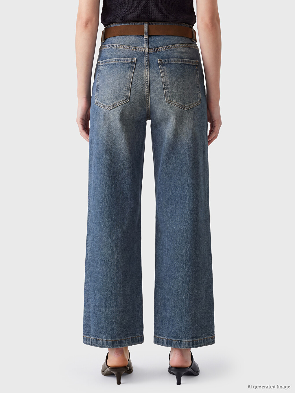 İndigo Beli Kemerli Culotte Fit Kadın Jean Pantolon-4