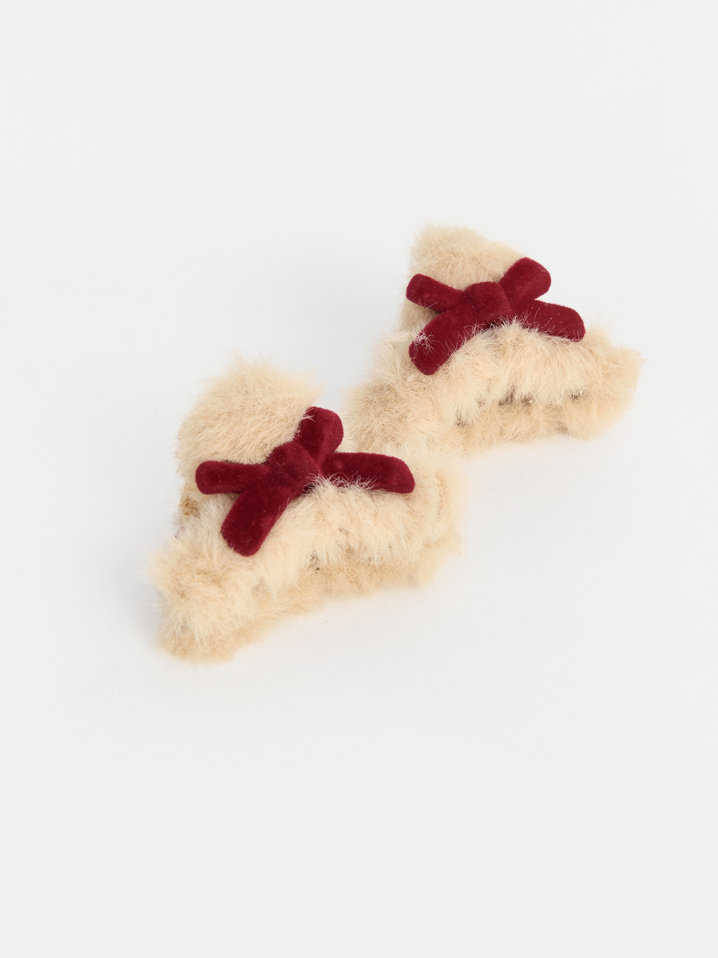 ٢ Pack Plush Textured Bowed Woman Hair Clip-1