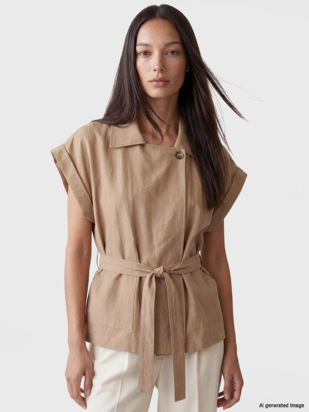 Collared Neck Sash Women's Jacket
