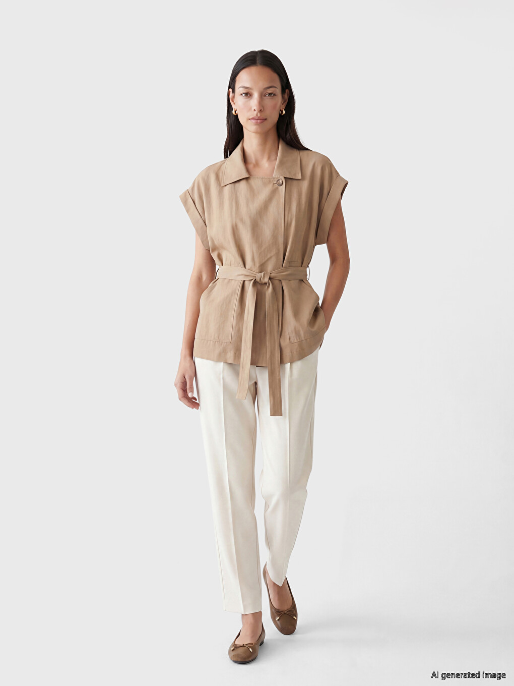 Collared Neck Sash Women's Jacket-1