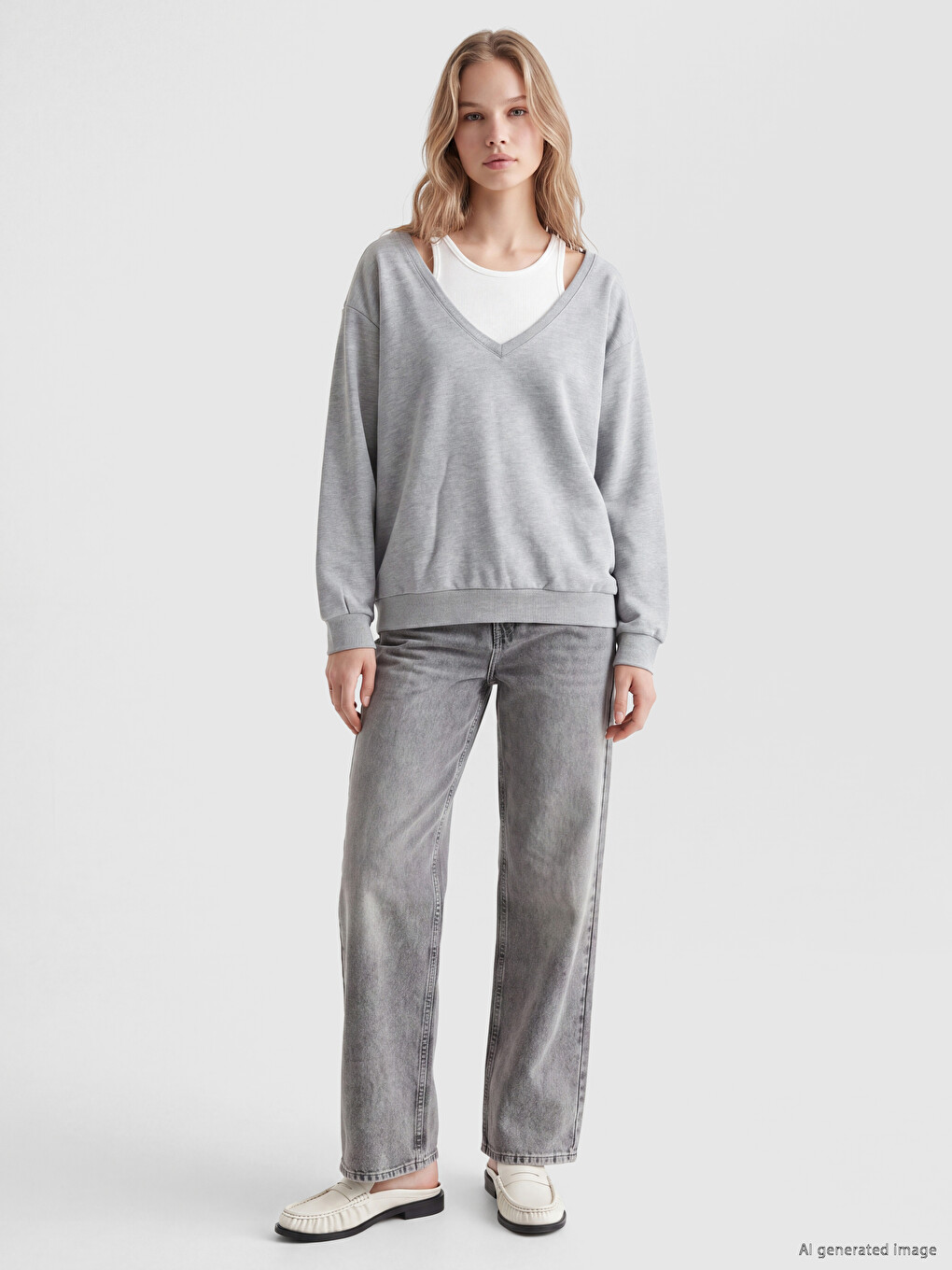 V Neck Women's Sweatshirt-1
