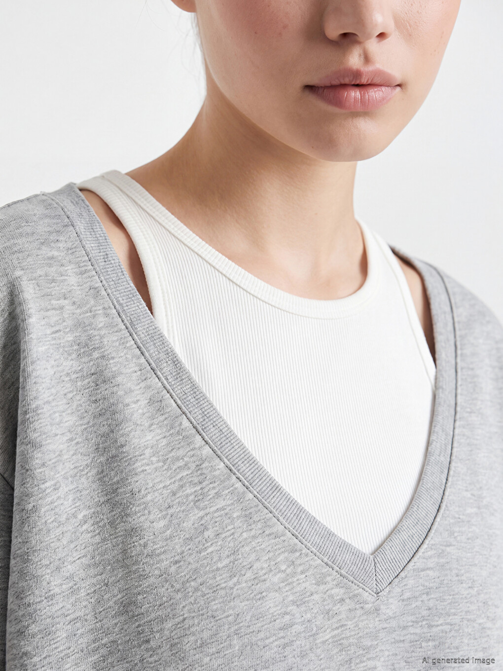 V Neck Women's Sweatshirt-2