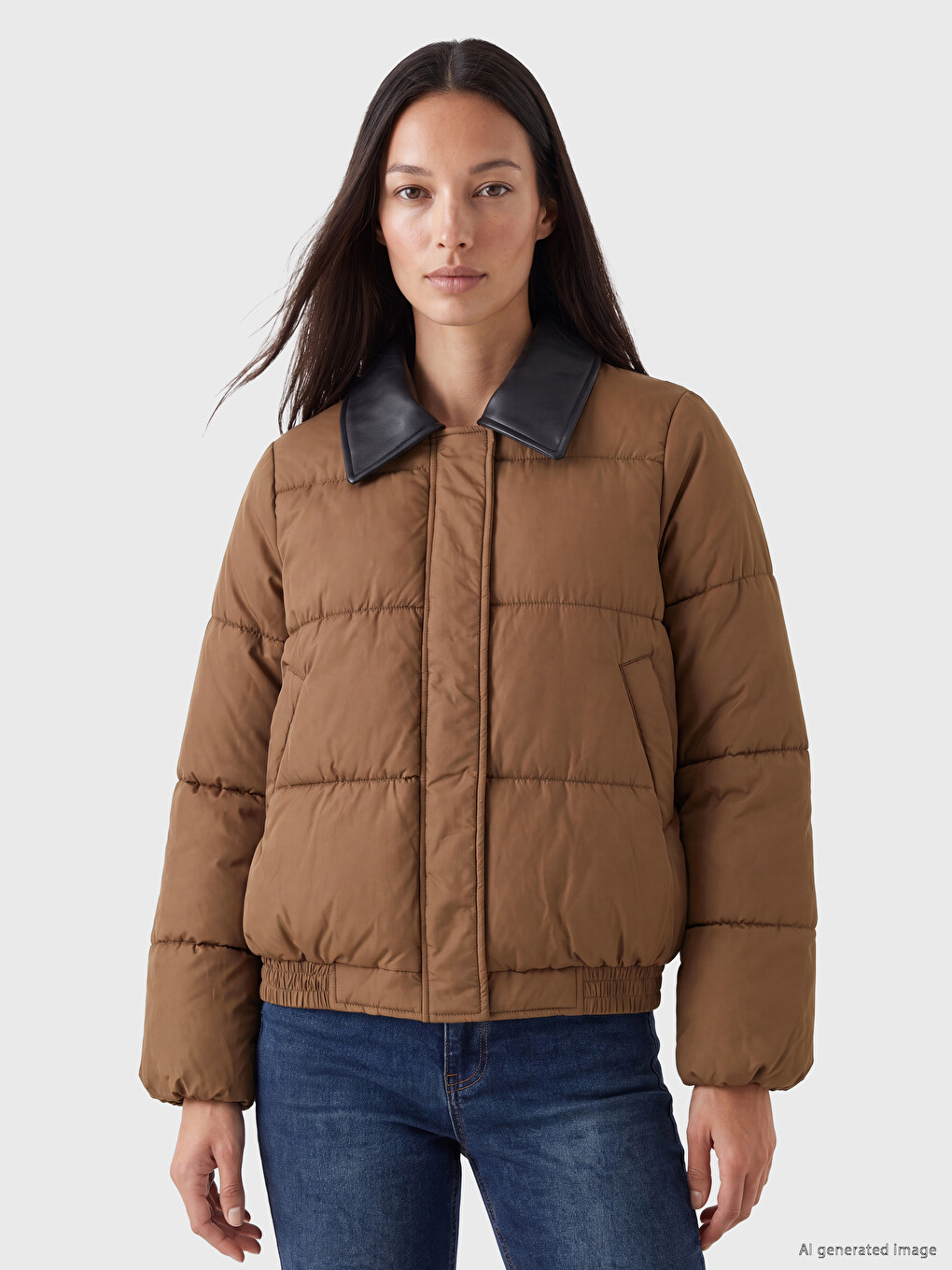 Leather Shirt Collar Women's Puffer Coat