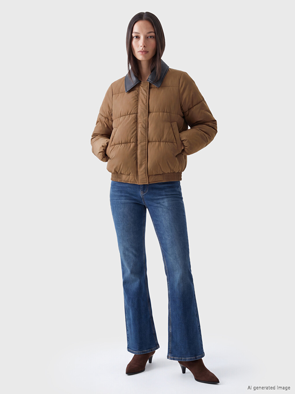 Leather Shirt Collar Women's Puffer Coat-1