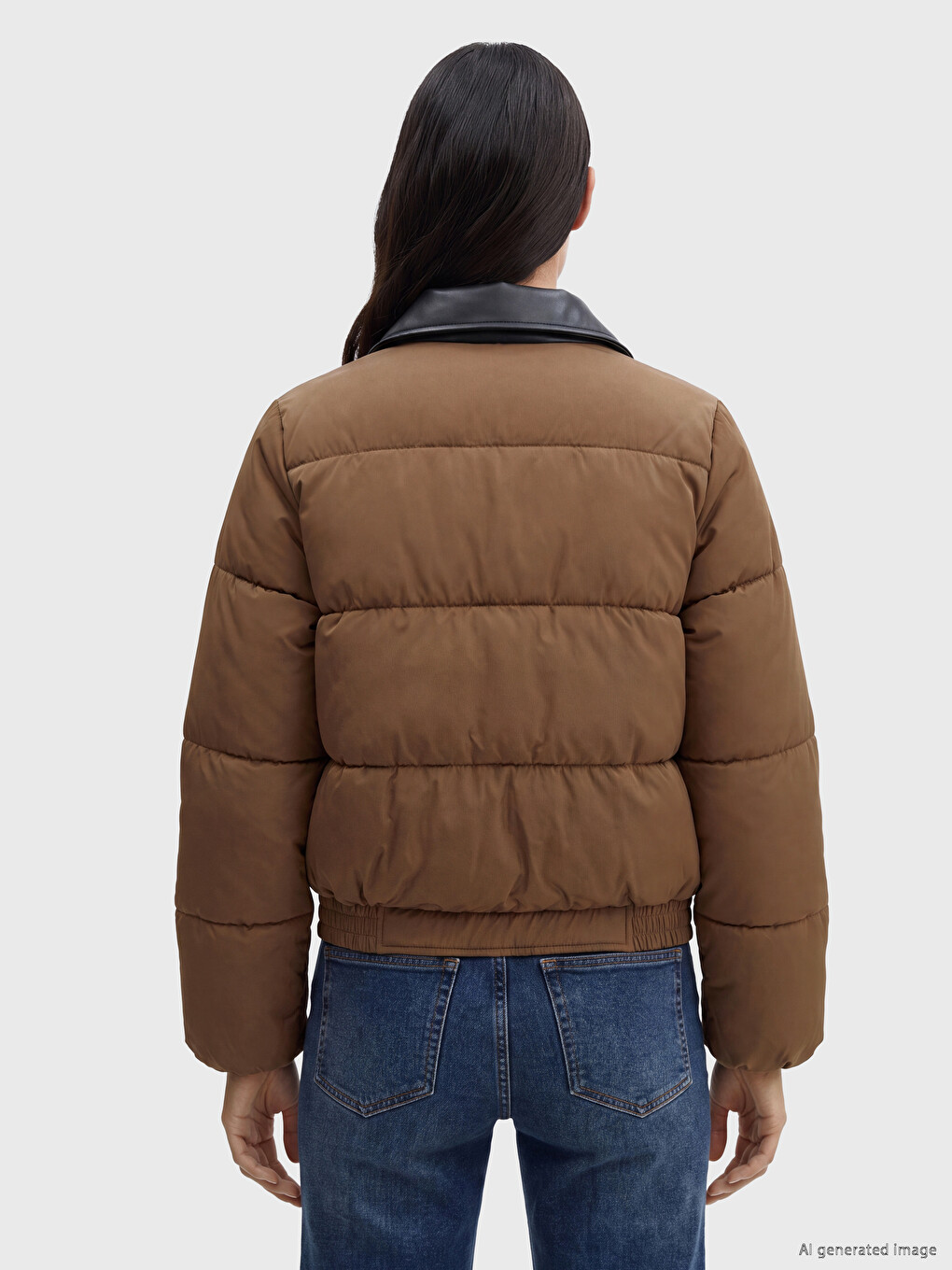 Leather Shirt Collar Women's Puffer Coat-4