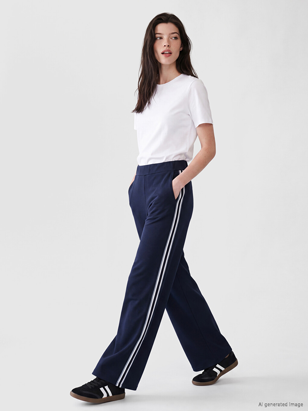 Side Striped Wide Leg Women's Sweatpants