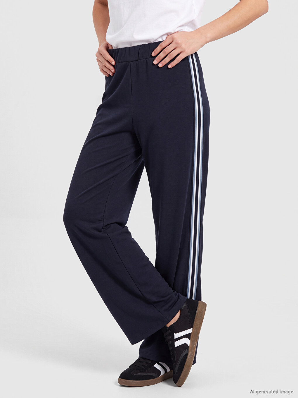 Side Striped Wide Leg Women's Sweatpants-1